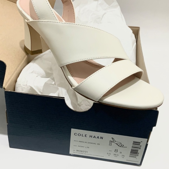 Cole Haan Amalia Ivory White Leather Slingback Sandal 65 Block Heel Pumps 8 - Picture 5 of 10